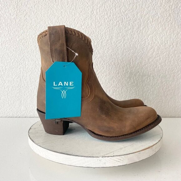 NEW Lane PLAIN JANE PJ Womens Cowboy Bootie Sz 7.5 Brown Western Cowgirl Boots - Picture 2 of 11